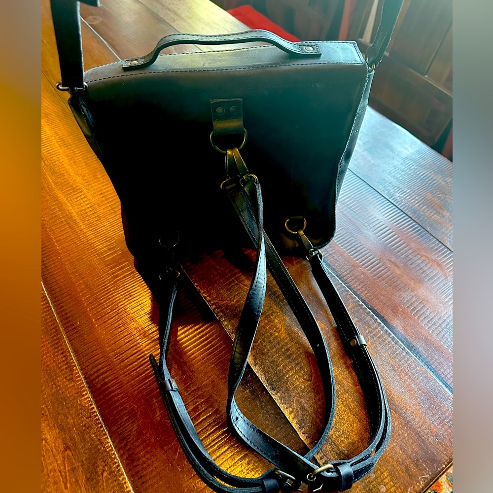 Black Leather Academia Handcrafted Convertible Backpack, Crossbody Bag